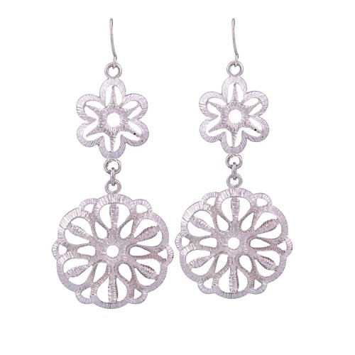 New Fashion Women Accessories Gold\Silver Plated Hollow Flower Shaped Pendant Statement Dangle Earrings Jewelry