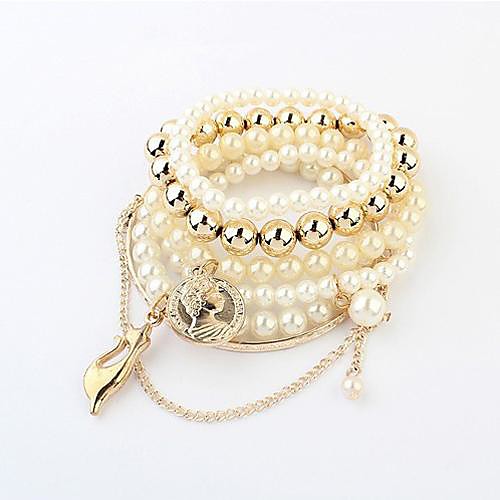 Lovely Cat And Coin Charm Imitation Pearl Multilayers Strand Bracelets