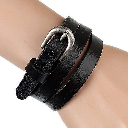 Simple Light Leather 3 Rng Wrapped Leather Bracelet (Multicolor)