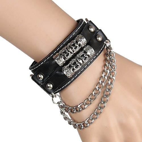 European And American Punk Rock Through The Car Line Pipe Chain Leather Bracelet (Black)