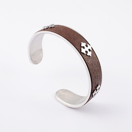 Punk Men's Cross Shape Stainless Steel and Leather Inlaid Cuff Bracelets