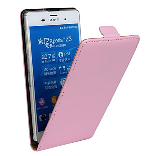 Flip-Open Solid Color Pattern Genuine Leather Full Body Case for Sony Xperia Z3