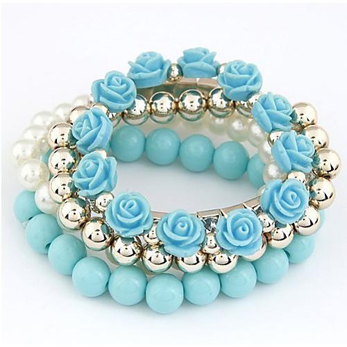 European Style Multilayers Rose Rhinestone Elastic Bracelets (Rose / Blue)