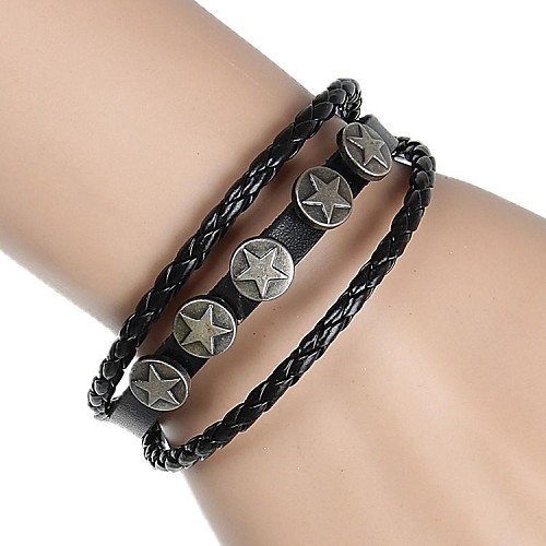 Fashion Five-Pointed Star Rrivets Three Layer Braided Leather Bracelet (2 Colors)