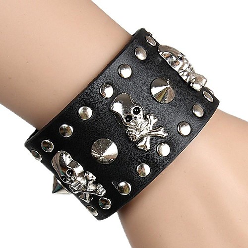 European And American Punk Skull rivet Leather Wrist Bracelet (Multicolor)