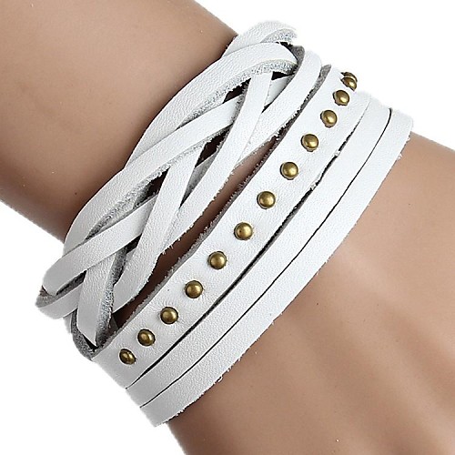 Braided Leather Bracelet Rivets Plus Two Laps (Multicolor)