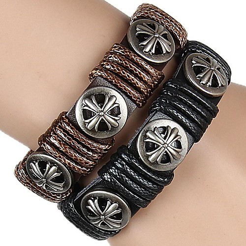 Simple Retro Leather Bracelet Hand-Wound Cross (Multicolor)