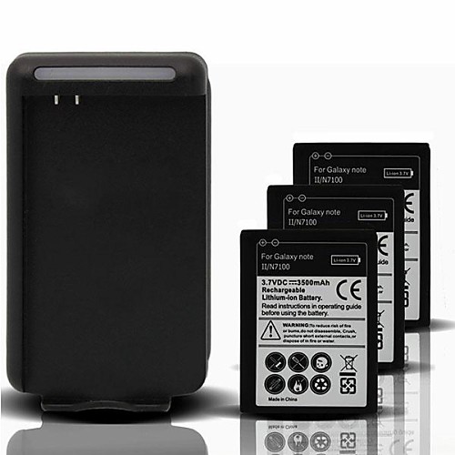 3x3500mah батареи  USB зарядное устройство для Samsung Galaxy Note 2 n7100