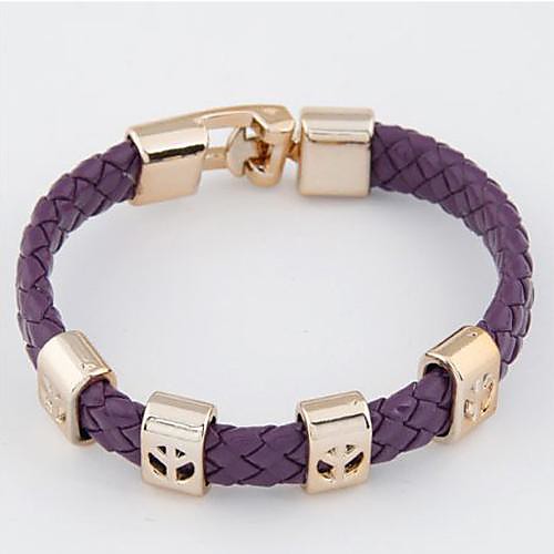 Fashionable Peace Symbol Purple Leather Bracelets (1 pc)