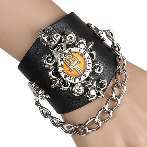 European And American Punk Skull Cross Wide Leather Bracelet (Black)