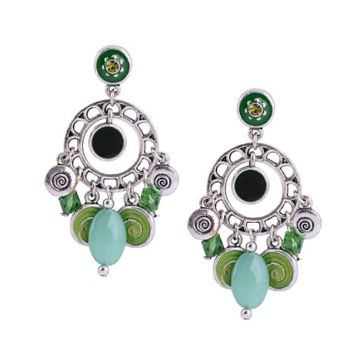 Vintage Ethnic Women Accessories Silver Plated Round Shape Enamel Bohemia Style Statement Dangle Earrings Jewelry