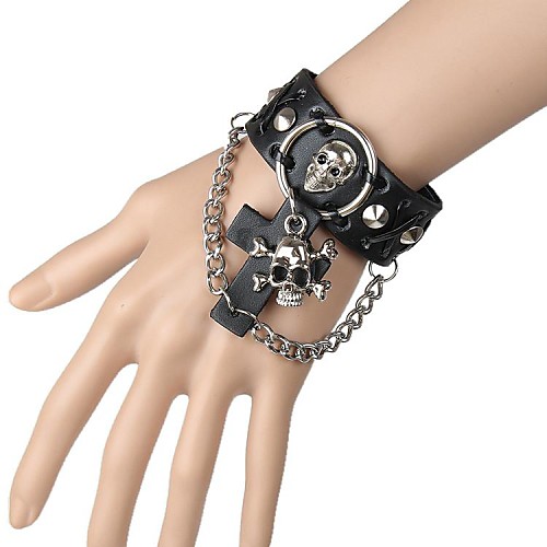 European And American Punk Exaggerated Skull Leather Bracelet