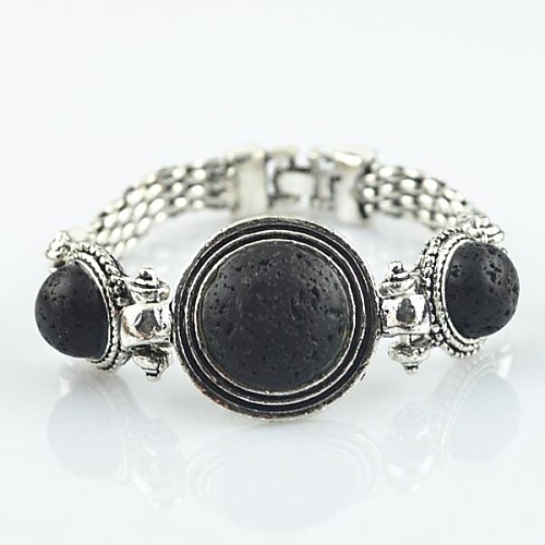 Toonykelly Vintage Look Antique Silver Plated Black Lave Rock Volcano Stone Bracelet(1 Pc)