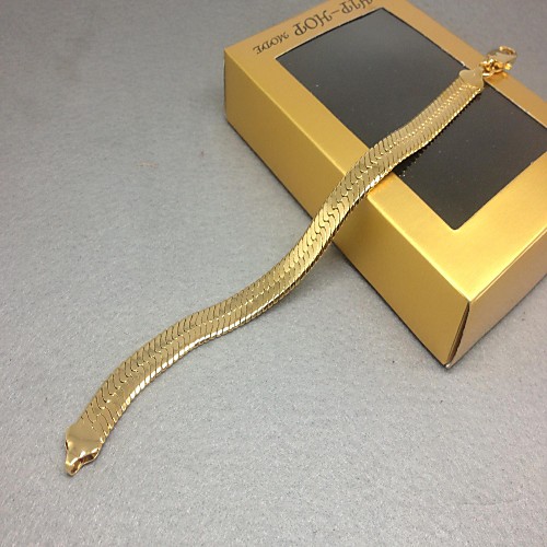 18K Gold Plated Fashion Mens Jewelry Golden Look Thick Herringbone Chain Bracelet UNISEX