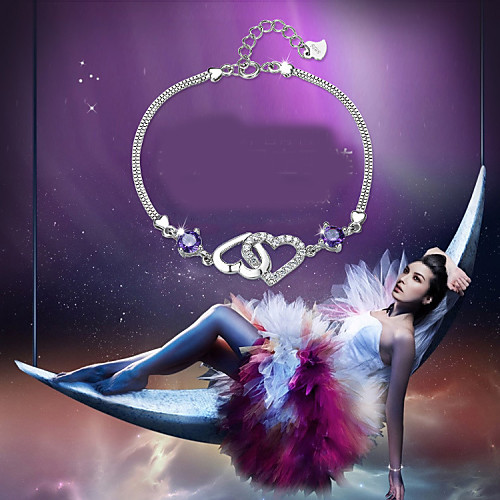 Women's Chain Bracelet Charm Bracelet Sterling Silver Rhinestone Heart Love Interlocking Ladies Fashion Bracelet Jewelry White / Purple For Christmas Gifts Wedding Party Daily Casual
Women's Chain Bracelet Charm Bracelet Sterling Silver Rhinestone Heart Love Interlocking Ladies Fashion Bracelet Jewelry White / Purple For Christmas Gifts Wedding Party Daily Casual