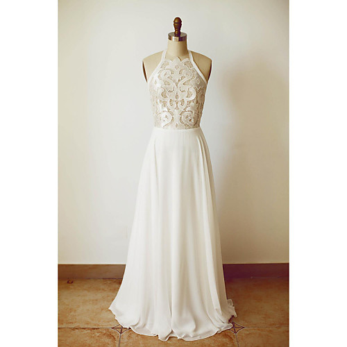 A-Line Halter Neck Floor Length Chiffon Made-To-Measure Wedding Dresses with Lace by LAN TING Express
A-Line Halter Neck Floor Length Chiffon Made-To-Measure Wedding Dresses with Lace by LAN TING Express
