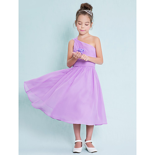 A-Line One Shoulder Tea Length Chiffon Junior Bridesmaid Dress with Side Draping by LAN TING BRIDE / Natural
A-Line One Shoulder Tea Length Chiffon Junior Bridesmaid Dress with Side Draping by LAN TING BRIDE / Natural