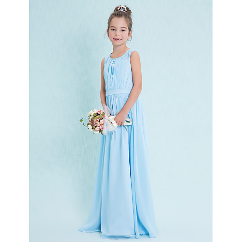 Sheath / Column Scoop Neck Floor Length Chiffon Junior Bridesmaid Dress with Draping by LAN TING BRIDE / Natural
Sheath / Column Scoop Neck Floor Length Chiffon Junior Bridesmaid Dress with Draping by LAN TING BRIDE / Natural