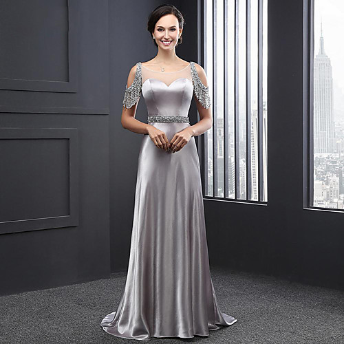 Sheath / Column Scoop Neck Sweep / Brush Train Charmeuse Formal Evening Dress with Beading / Sequin by LAN TING Express
Sheath / Column Scoop Neck Sweep / Brush Train Charmeuse Formal Evening Dress with Beading / Sequin by LAN TING Express