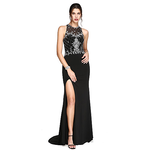 Mermaid / Trumpet Illusion Neck Sweep / Brush Train Jersey Formal Evening Dress with Beading / Split Front by TS Couture
Mermaid / Trumpet Illusion Neck Sweep / Brush Train Jersey Formal Evening Dress with Beading / Split Front by TS Couture