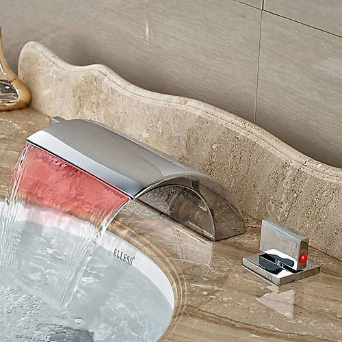 Contemporary Widespread Waterfall LED Ceramic Valve Two Handles Three Holes Chrome, Bathroom Sink Faucet
Contemporary Widespread Waterfall LED Ceramic Valve Two Handles Three Holes Chrome, Bathroom Sink Faucet