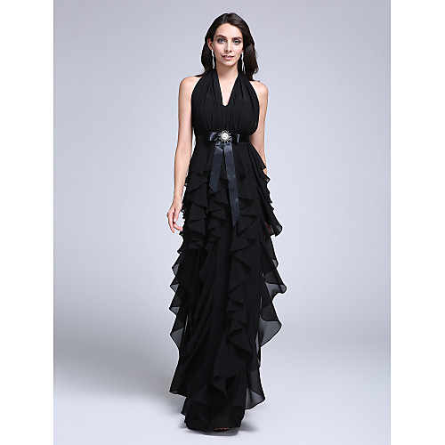 Sheath / Column Halter Neck Floor Length Chiffon Open Back Formal Evening Dress with Draping / Sash / Ribbon / Crystal Brooch by TS Couture
Sheath / Column Halter Neck Floor Length Chiffon Open Back Formal Evening Dress with Draping / Sash / Ribbon / Crystal Brooch by TS Couture