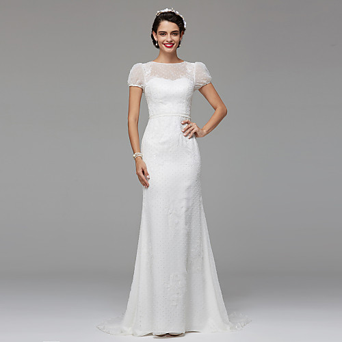 Mermaid / Trumpet Jewel Neck Sweep / Brush Train Lace Over Tulle Made-To-Measure Wedding Dresses with Draping / Lace by LAN TING BRIDE / Illusion Sleeve
Mermaid / Trumpet Jewel Neck Sweep / Brush Train Lace Over Tulle Made-To-Measure Wedding Dresses with Draping / Lace by LAN TING BRIDE / Illusion Sleeve