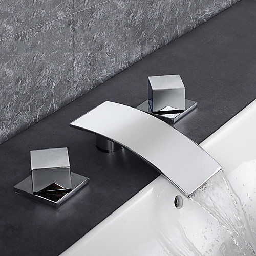 Bathroom Sink Faucet - Waterfall / Rain Shower / Thermostatic Chrome Deck Mounted Three Holes / Two Handles Three HolesBath Taps
Bathroom Sink Faucet - Waterfall / Rain Shower / Thermostatic Chrome Deck Mounted Three Holes / Two Handles Three HolesBath Taps