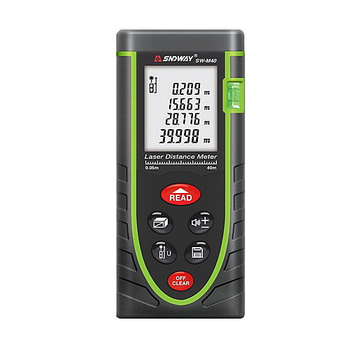 Sndway SW-M40 Handheld Digital 40m 635nm Laser Distance Measurer with Distance & Angle Measurement(1.5V AAA Batteries)
Sndway SW-M40 Handheld Digital 40m 635nm Laser Distance Measurer with Distance & Angle Measurement(1.5V AAA Batteries)