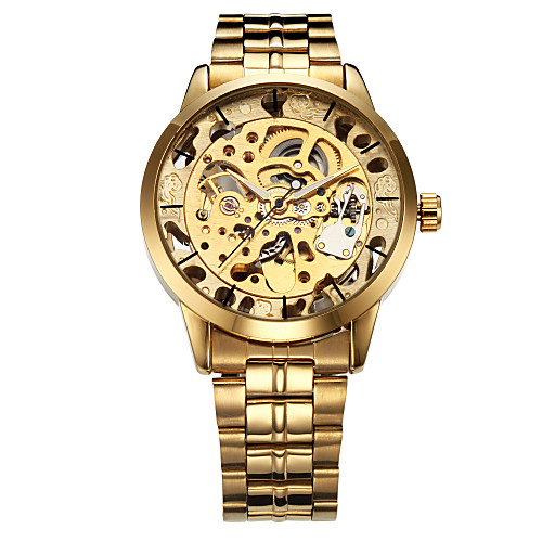

WINNER Men's Skeleton Watch Wrist Watch Mechanical Watch Automatic self-winding Stainless Steel Gold Hollow Engraving Analog Luxury - Silver Golden