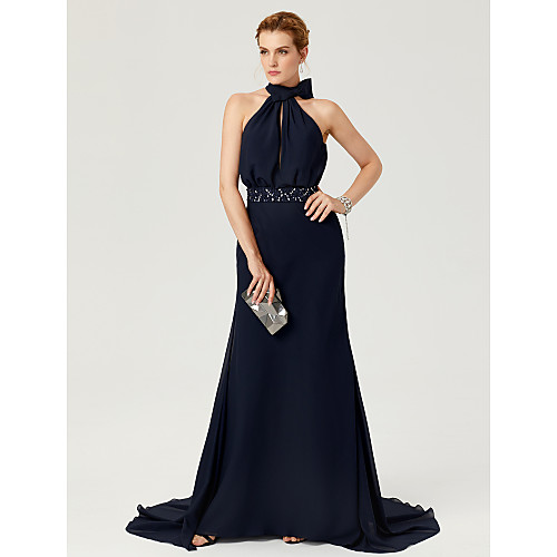 Sheath / Column High Neck Court Train Chiffon Cocktail Party / Formal Evening Dress with Beading / Bow(s) / Sash / Ribbon by TS Couture
Sheath / Column High Neck Court Train Chiffon Cocktail Party / Formal Evening Dress with Beading / Bow(s) / Sash / Ribbon by TS Couture