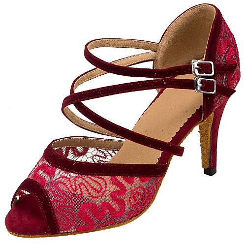 Women's Dance Shoes Flocking / Net Latin Shoes Buckle / Lace Sandal / Heel Customized Heel Customizable Black / Brown / Red / Leather / Professional
Women's Dance Shoes Flocking / Net Latin Shoes Buckle / Lace Sandal / Heel Customized Heel Customizable Black / Brown / Red / Leather / Professional