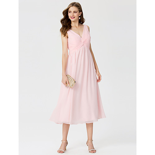 A-Line / Ball Gown V Neck Tea Length Chiffon Bridesmaid Dress with Beading / Criss Cross by LAN TING BRIDE / Open Back
A-Line / Ball Gown V Neck Tea Length Chiffon Bridesmaid Dress with Beading / Criss Cross by LAN TING BRIDE / Open Back