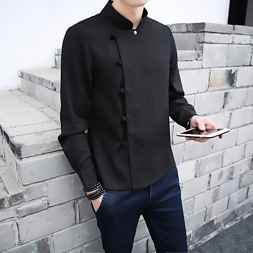 Men's Daily Vintage / Casual / Chinoiserie Plus Size Linen Shirt - Solid Colored Standing Collar Black / Long Sleeve / Spring / Fall
Men's Daily Vintage / Casual / Chinoiserie Plus Size Linen Shirt - Solid Colored Standing Collar Black / Long Sleeve / Spring / Fall