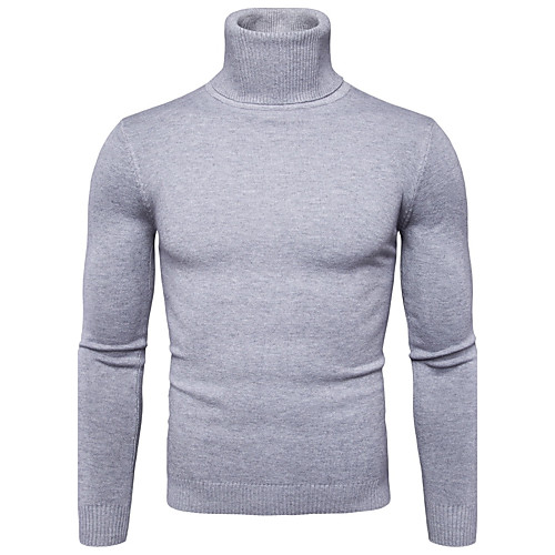 

Men's Daily Solid Colored Long Sleeve Regular Pullover, Turtleneck Fall / Winter Navy Blue / Yellow / Light gray L / XL / XXL