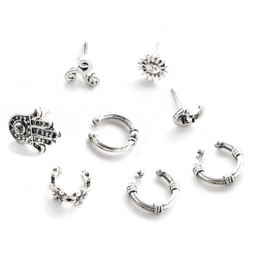 Men's Women's Mismatched cuff Stud Earrings Clip on Earring Earrings Moon Star Daisy Bohemian Jewelry Silver For Daily Going out 8pcs
Men's Women's Mismatched cuff Stud Earrings Clip on Earring Earrings Moon Star Daisy Bohemian Jewelry Silver For Daily Going out 8pcs