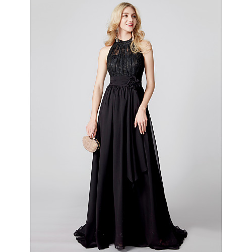 A-Line Halter Neck Sweep / Brush Train Chiffon / Corded Lace See Through Prom / Formal Evening Dress with Sash / Ribbon / Pleats by TS Couture
A-Line Halter Neck Sweep / Brush Train Chiffon / Corded Lace See Through Prom / Formal Evening Dress with Sash / Ribbon / Pleats by TS Couture