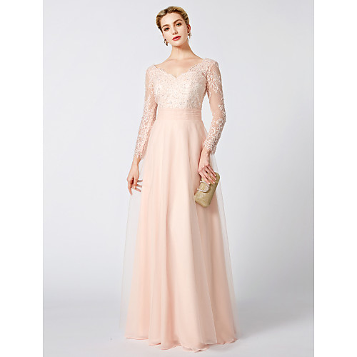 Ball Gown V Neck Floor Length Tulle / Beaded Lace Cocktail Party / Prom / Formal Evening Dress with Beading / Appliques by TS Couture / Illusion Sleeve
Ball Gown V Neck Floor Length Tulle / Beaded Lace Cocktail Party / Prom / Formal Evening Dress with Beading / Appliques by TS Couture / Illusion Sleeve