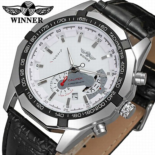 WINNER Men's Fashion Watch Dress Watch Wrist Watch Automatic self-winding Leather Black 30 m Calendar / date / day Cool Analog Classic Casual - White Black / Stainless Steel
WINNER Men's Fashion Watch Dress Watch Wrist Watch Automatic self-winding Leather Black 30 m Calendar / date / day Cool Analog Classic Casual - White Black / Stainless Steel