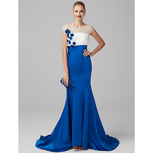 Mermaid / Trumpet Illusion Neck Sweep / Brush Train Satin / Tulle Prom / Formal Evening Dress with Flower / Color Block by TS Couture
Mermaid / Trumpet Illusion Neck Sweep / Brush Train Satin / Tulle Prom / Formal Evening Dress with Flower / Color Block by TS Couture