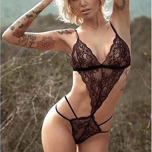 Women's Lace / Backless Sexy Suits Nightwear Solid Colored Black M L XL / V Neck
Women's Lace / Backless Sexy Suits Nightwear Solid Colored Black M L XL / V Neck