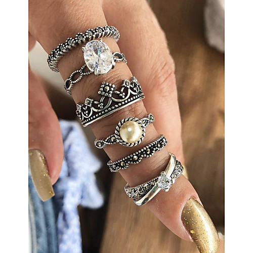 Искусственный жемчуг / Сплав В форме короны Ring Set - 6шт Круглый / В форме короны Классический / Мода Серебряный Кольцо Назначение