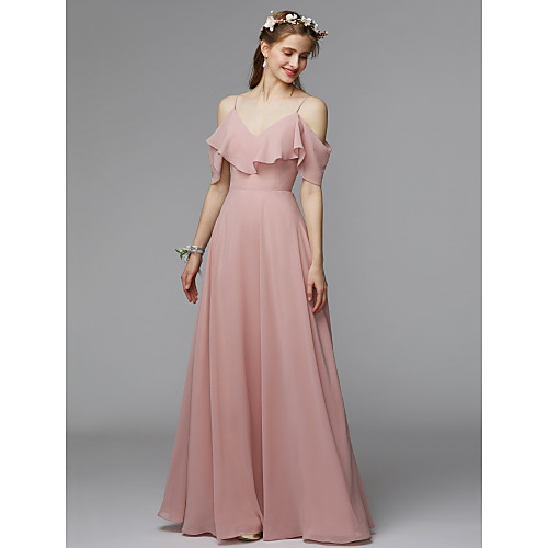 charmeuse and chiffon bridesmaid dress with ruffle