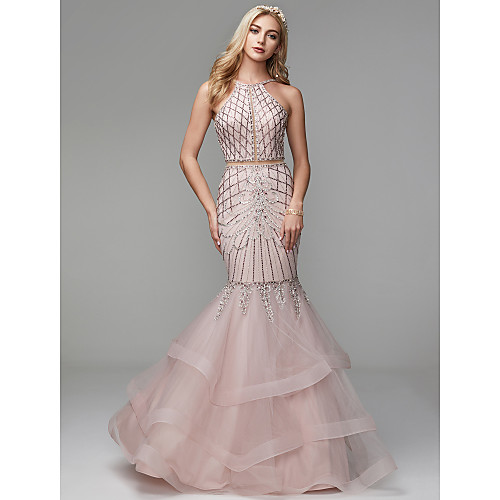 Mermaid / Trumpet Halter Neck Floor Length Tulle Open Back / Two Piece Formal Evening Dress with Beading by TS Couture
Mermaid / Trumpet Halter Neck Floor Length Tulle Open Back / Two Piece Formal Evening Dress with Beading by TS Couture