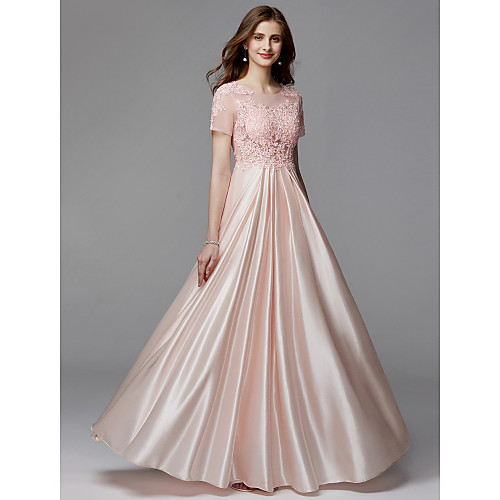 A-Line Illusion Neck Floor Length Charmeuse / Beaded Lace Keyhole Prom / Formal Evening Dress with Appliques by TS Couture
A-Line Illusion Neck Floor Length Charmeuse / Beaded Lace Keyhole Prom / Formal Evening Dress with Appliques by TS Couture