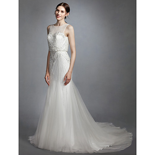 Mermaid / Trumpet Bateau Neck Court Train Lace / Tulle Made-To-Measure Wedding Dresses with Beading by LAN TING BRIDE / Open Back
Mermaid / Trumpet Bateau Neck Court Train Lace / Tulle Made-To-Measure Wedding Dresses with Beading by LAN TING BRIDE / Open Back