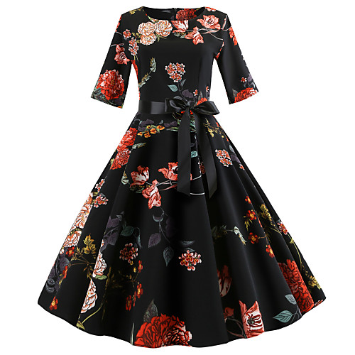 Women's Holiday Going out Festival Vintage 1950s A Line Dress - Floral Bow Print Spring Cotton Black L XL XXL
Women's Holiday Going out Festival Vintage 1950s A Line Dress - Floral Bow Print Spring Cotton Black L XL XXL