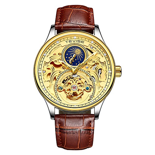 Tevise Men's Mechanical Watch Japanese Automatic self-winding Genuine Leather Black / Brown 30 m Water Resistant / Waterproof Noctilucent Moon Phase Analog Casual Fashion - Black / Gold Gold / Brown
Tevise Men's Mechanical Watch Japanese Automatic self-winding Genuine Leather Black / Brown 30 m Water Resistant / Waterproof Noctilucent Moon Phase Analog Casual Fashion - Black / Gold Gold / Brown