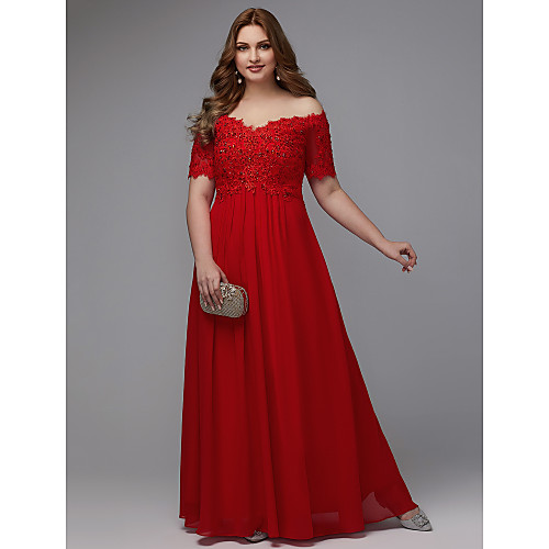 Plus Size A-Line Off Shoulder Floor Length Chiffon Formal Evening Dress with Beading / Lace Insert by TS Couture
Plus Size A-Line Off Shoulder Floor Length Chiffon Formal Evening Dress with Beading / Lace Insert by TS Couture