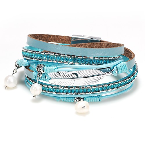 Women's Braided Wrap Bracelet Pearl Feather Ladies Trendy Fashion Elegant Bracelet Jewelry Black / Gray / Light Blue For Ceremony Festival
Women's Braided Wrap Bracelet Pearl Feather Ladies Trendy Fashion Elegant Bracelet Jewelry Black / Gray / Light Blue For Ceremony Festival